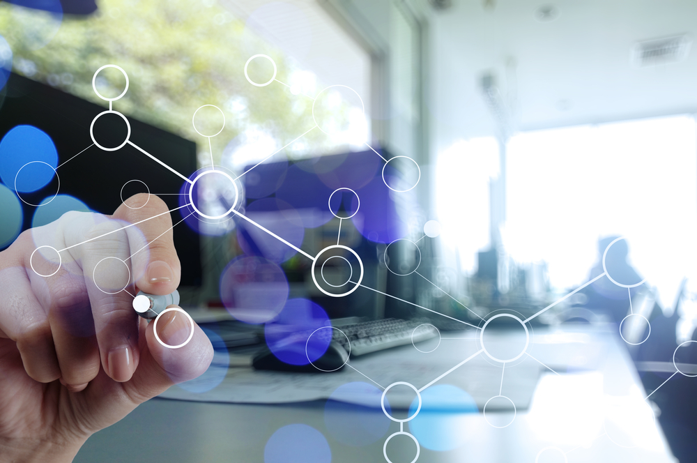 double exposure of businessman hand working with blank net work diagram as digital cloud concept double exposure of businessman hand working with blank net work diagram as digital cloud concept