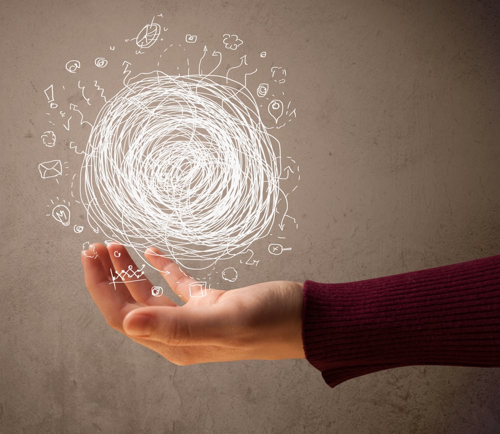 Woman presenting chaos concept in her palm